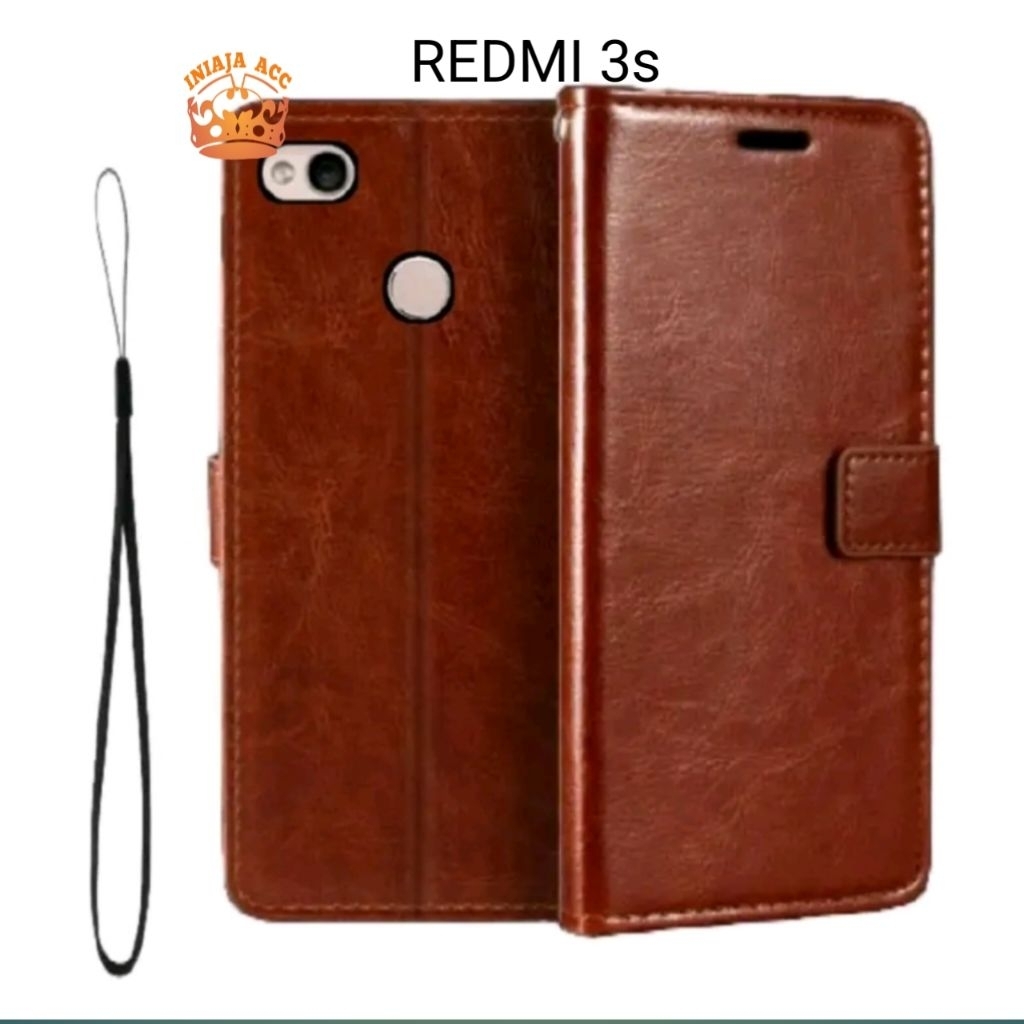 CASE XIAOMI REDMI 3s LEATHER CASE SARUNG HP DOMPET KULIT FLIP COVER CASE BUKA TUTUP KESING DOMPET