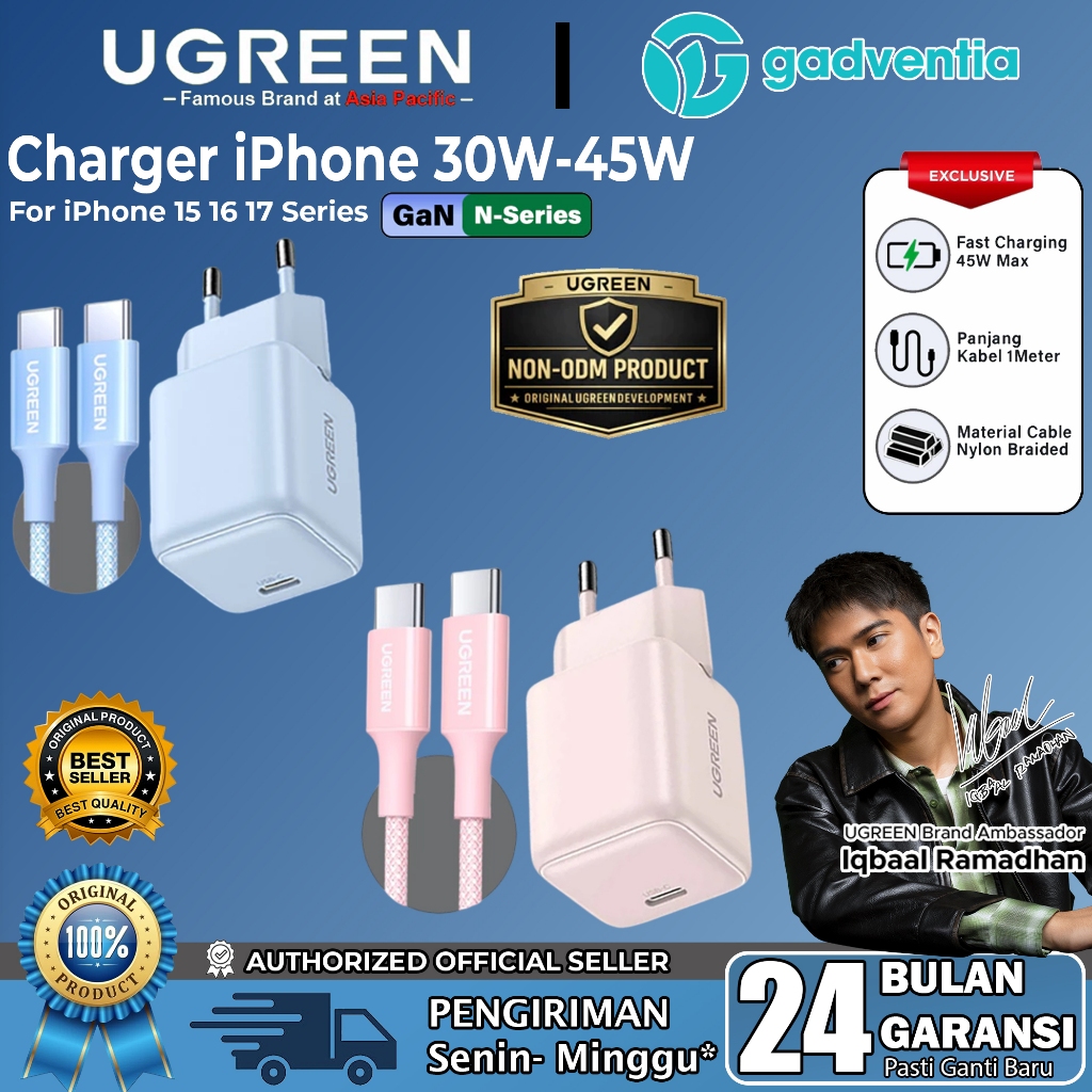 UGREEN Charger GaN iPhone 15 16 Plus 16 Pro Max 17 17 Air PD Cable Type C Fast Charging 20W 30W