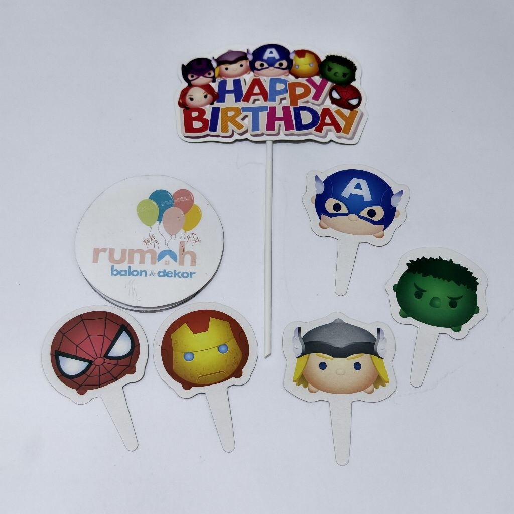 TOPPER CAKE KARAKTER AVENGERS / TOPPER KUE AVENGERS / HIASAN KUE ULANG TAHUN / CAKE TOPPER HAPPY BIR