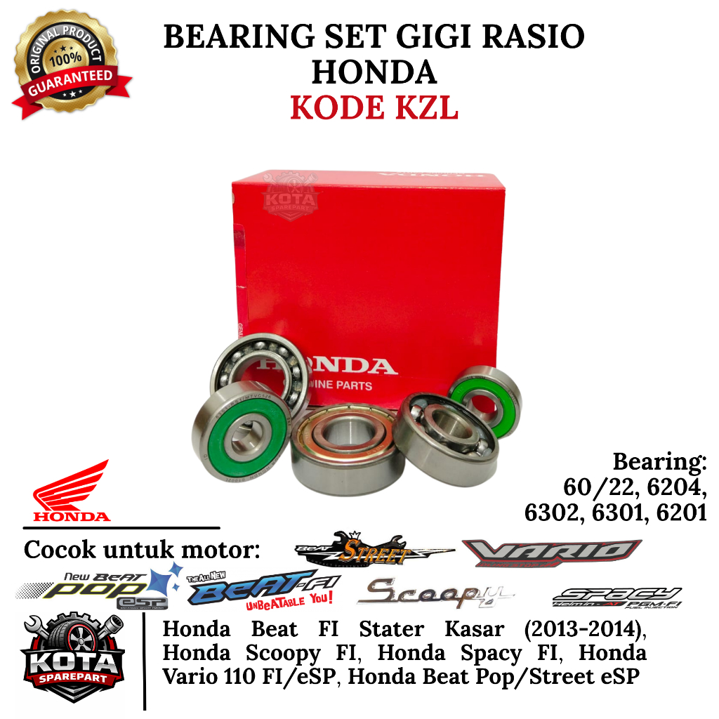 BEARING SET GIGI RASIO ORIGINAL HONDA KODE KZL UNTUK MOTOR HONDA BEAT FI STATER KASAR (2013-2014), S