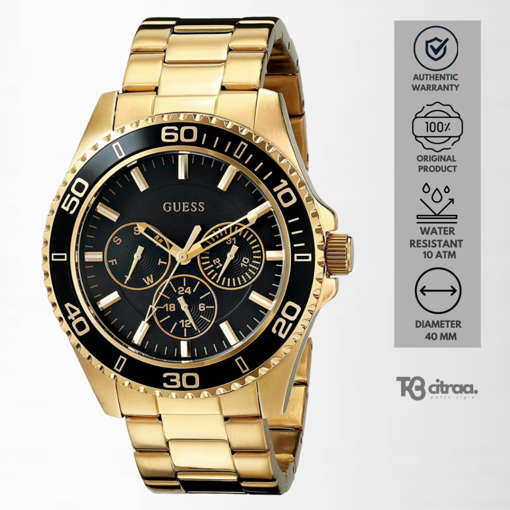 Jam Tangan Unisex Guess Chronograph Stainless Steel Gold Mewah Sporty Original W0231L3