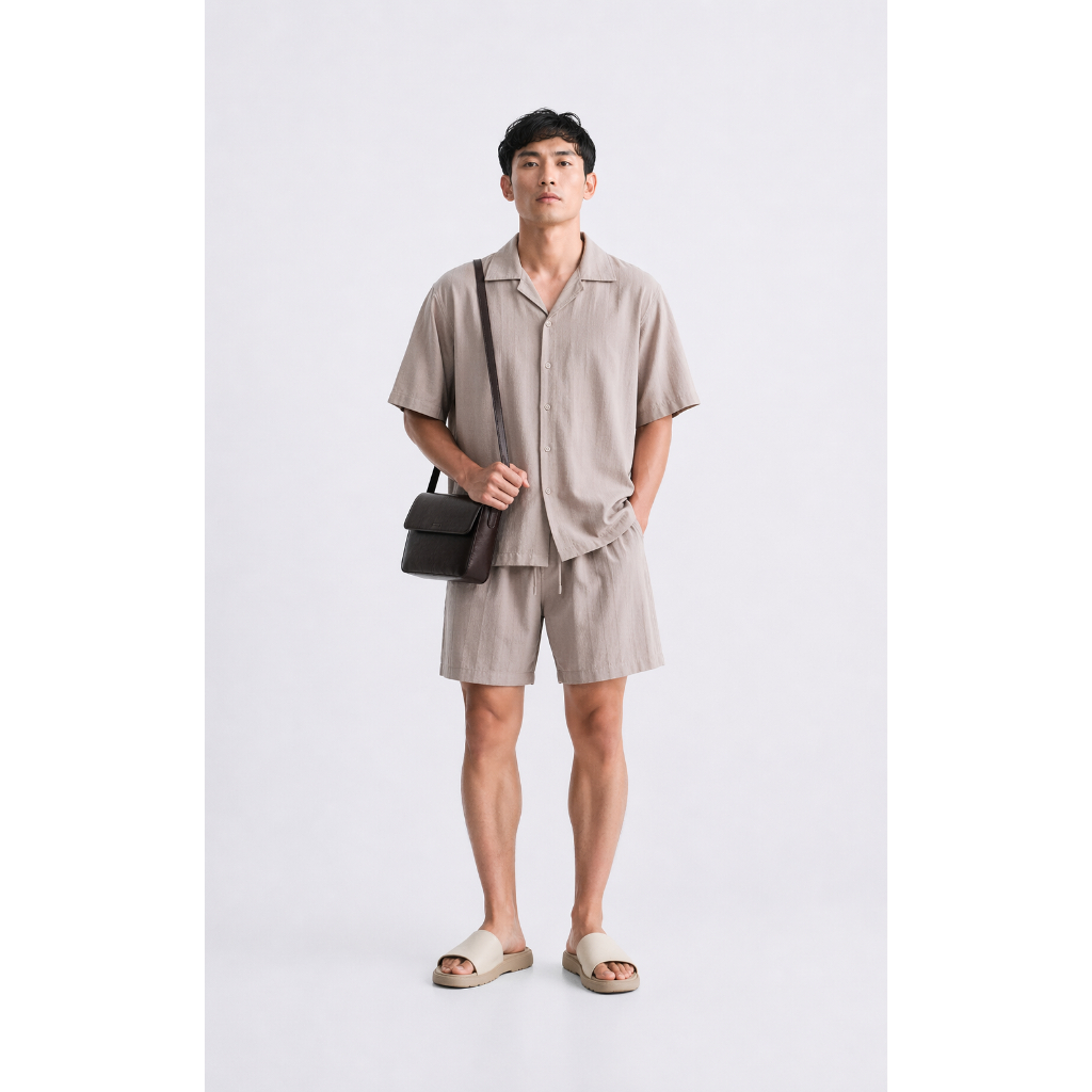 BRAVE Setelan Kemeja Pria Premium | Setelan Kemeja Linen Angel  Clean Minimalis | Bahan Adem & Nyama