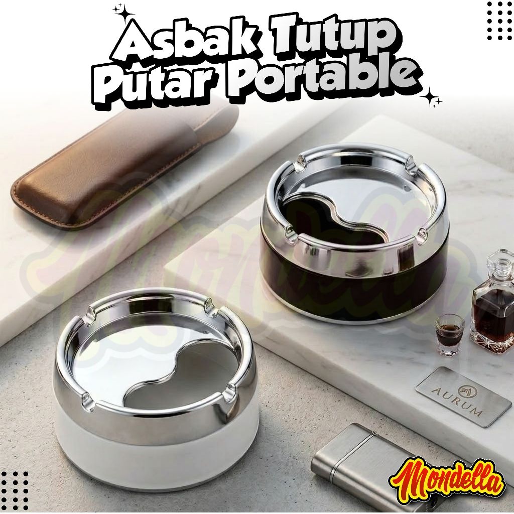 Asbak Putar Portable Minimalis Asbak Portable Rotation Enclosed Asbak Modern Alas Stainless MONDELLA