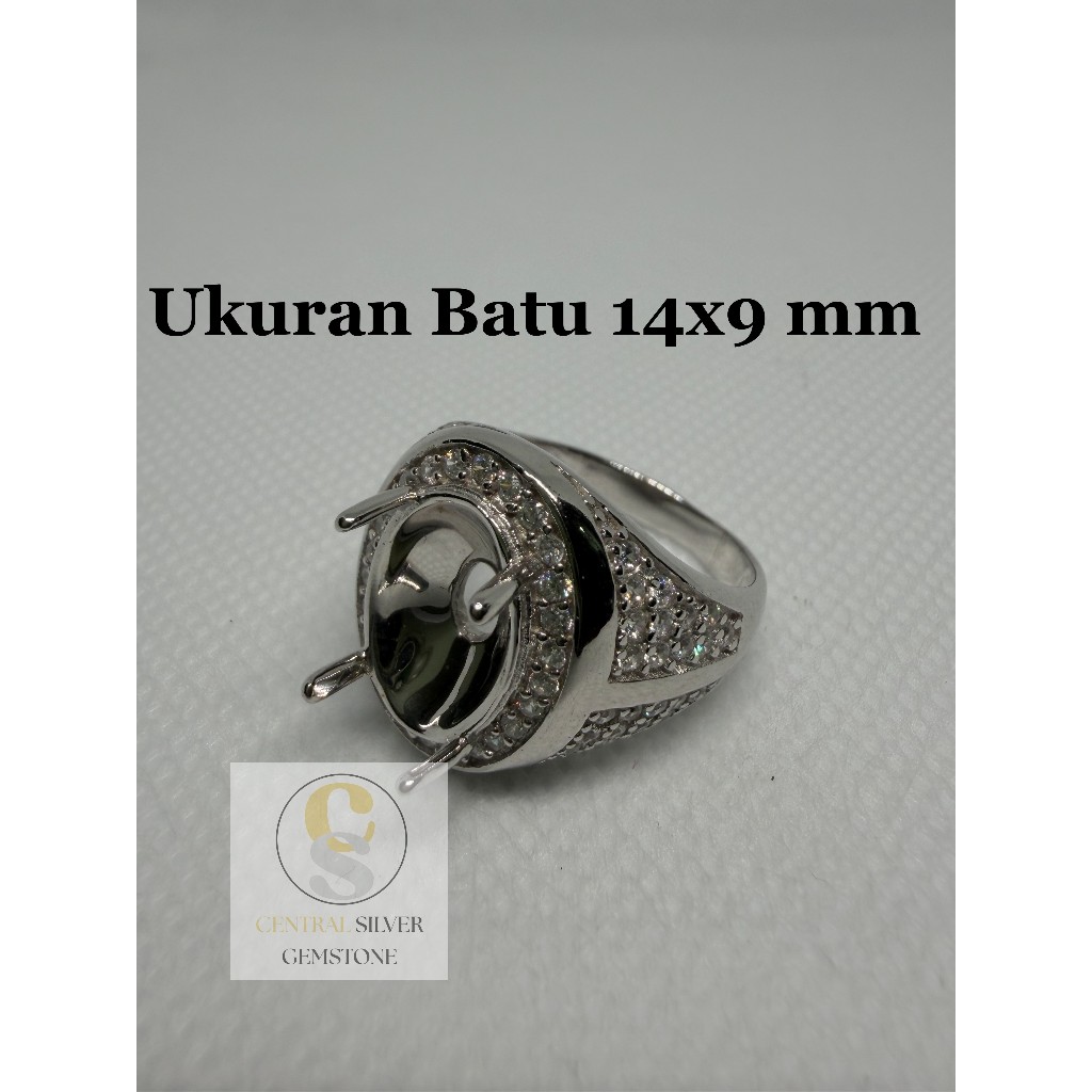 Emban Cincin Silver 925 pria untuk batu akik [Ukuran 14x9 mm]