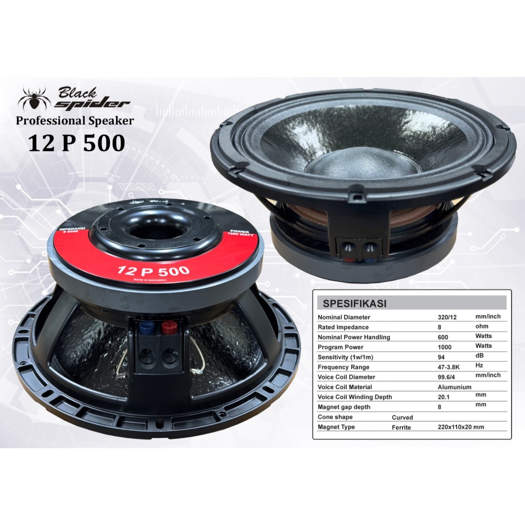 SPEAKER KOMPONEN BLACK SPIDER 12P500 SPEAKER BS 12P500 SPEAKER BLACKSPIDER 12P500 12P 500