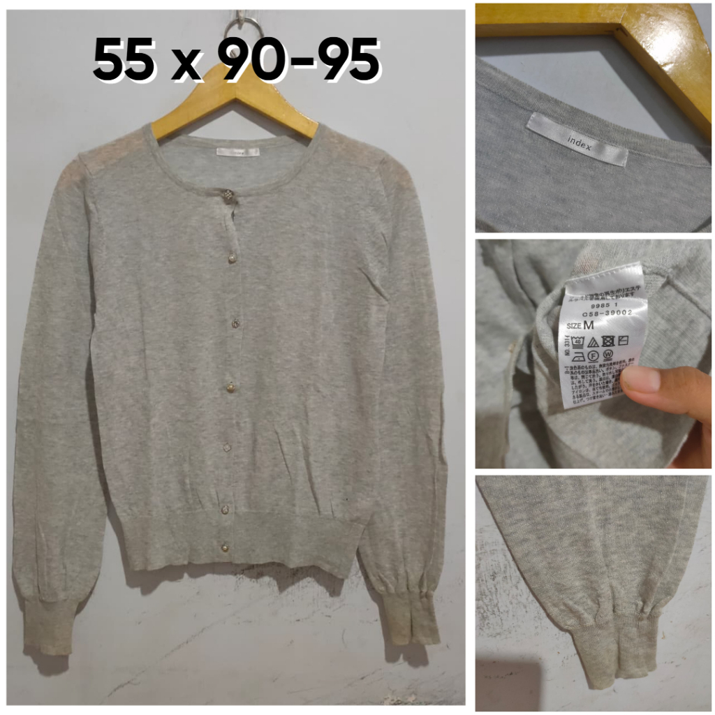 Cardigan Index Abu Glitter O Neck Size M Wanita E081