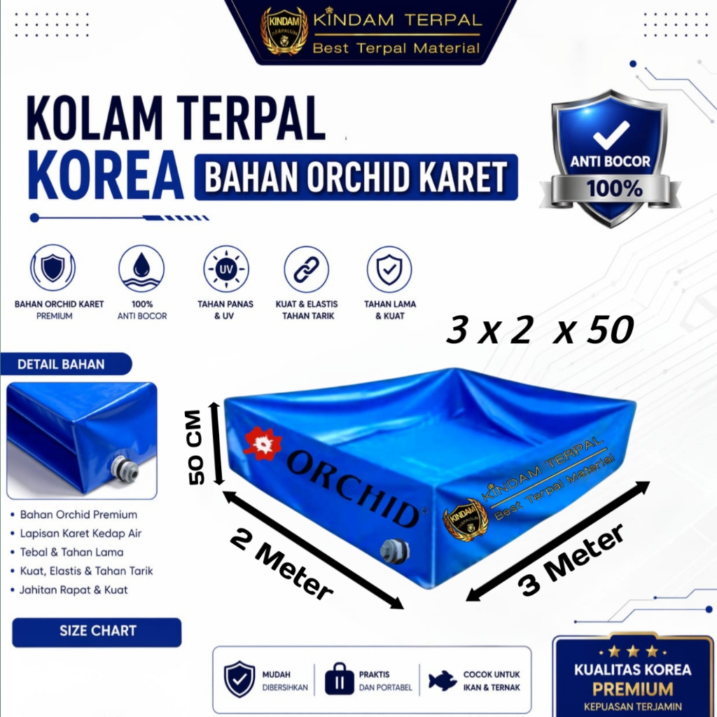 KOLAM TERPAL ORCHID 3x2x50 SEMI KARET | KOLAM TERPAL IKAN LELE, NILA, GURAME, KOI