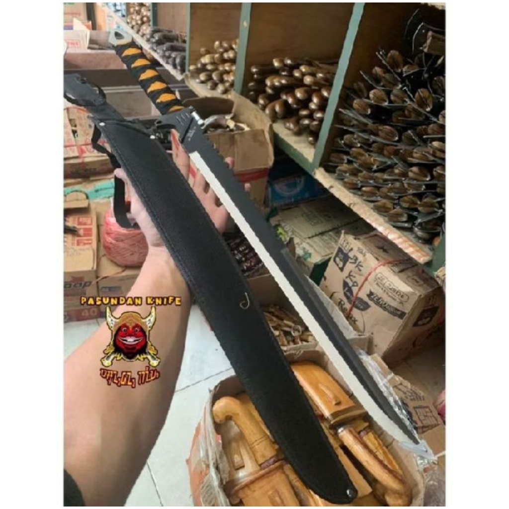 PUSAU BERBURU PANJANG 59CM HITAM / PISAU TAJAM/ PISAU ANTI KARAT