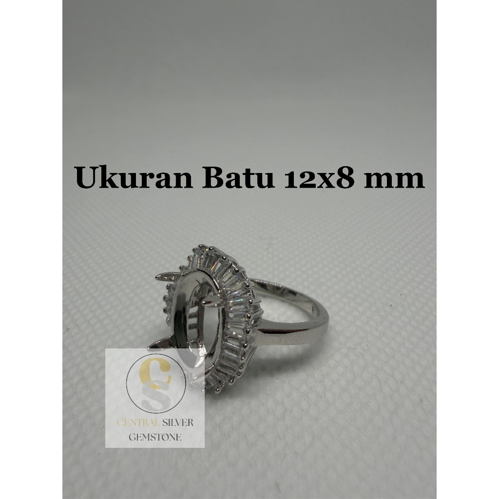 Emban Cincin Silver wanita untuk batu akik [Ukuran 12x8 mm]