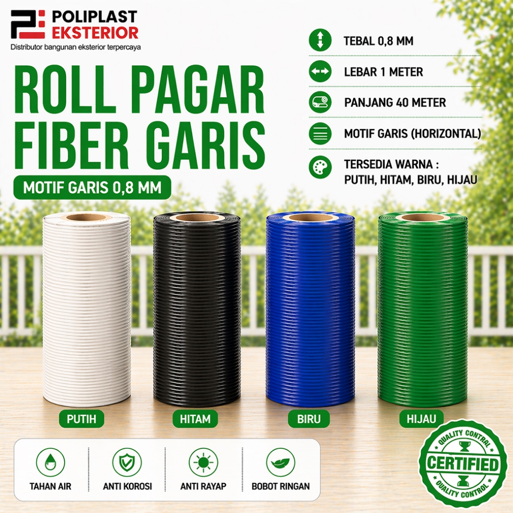 Penutup Pagar Rumah Fiber Garis Plastik Penutup Pagar tebal 0.8mm lebar 1 meter Fiber Pelapis Pagar 