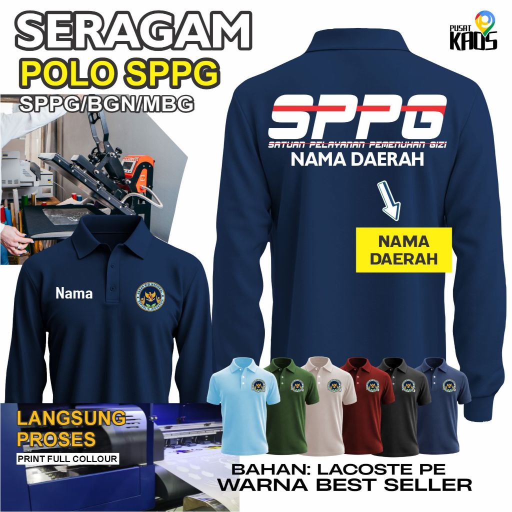POLO KAOS SERAGAM RELAWAN SPPG BGN MBG BAJU PELAYANAN PEMENUHAN GIZI LENGAN PANJANG BAHAN LACOS PE C