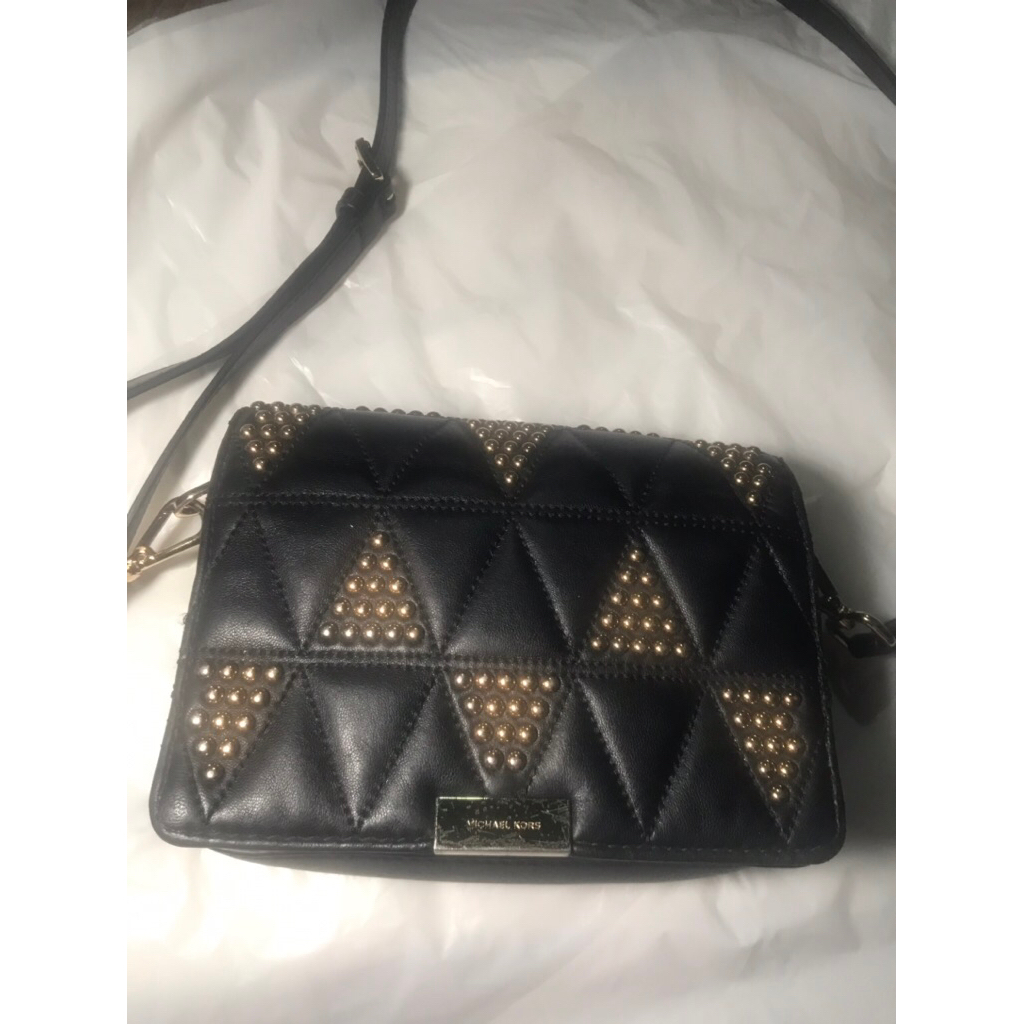 Authentic original michael kors MK Jade studded qulted leather clutch crossbody bag
