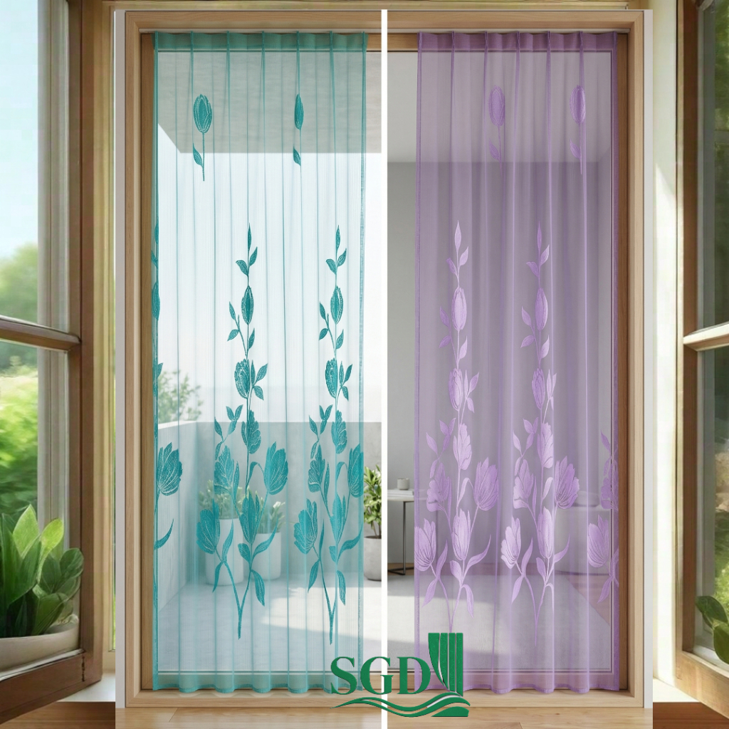 Tirai Vitras Daleman Gorden/Puring/Lapisan Motif BungaTulip Warna Transparan