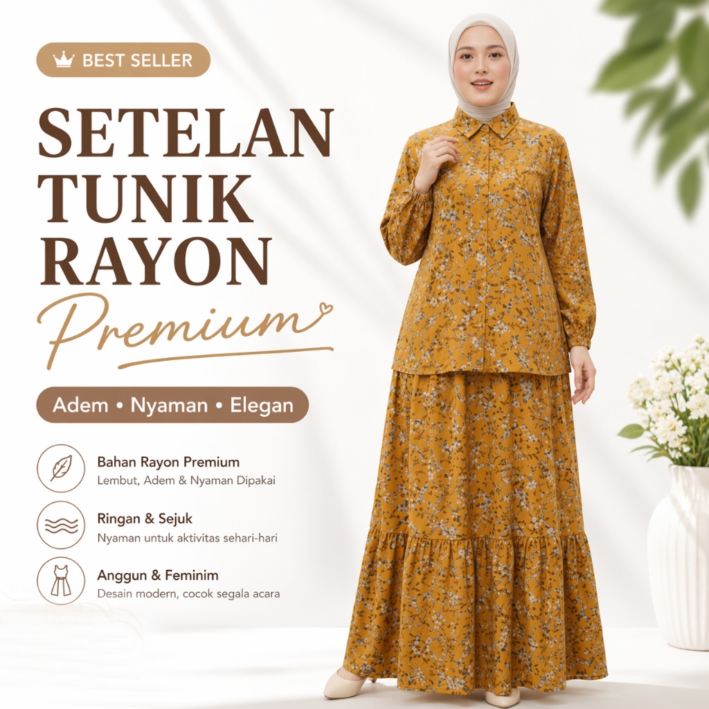 Stelan Wanita Rayon Premium Maxi Motif Bunga Setelan Muslim Longgar Adem Jumbo Outfit Hijab Kekinian