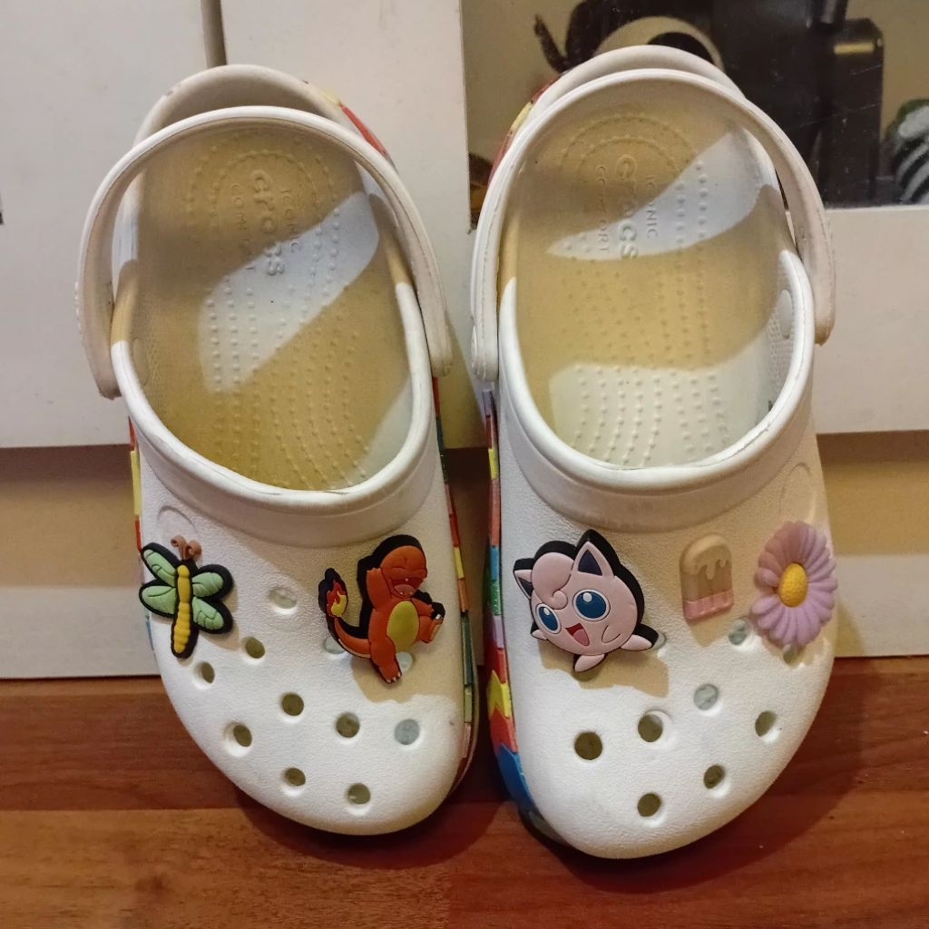 Crocs Original Rainbow Clogs White Slip On Kids