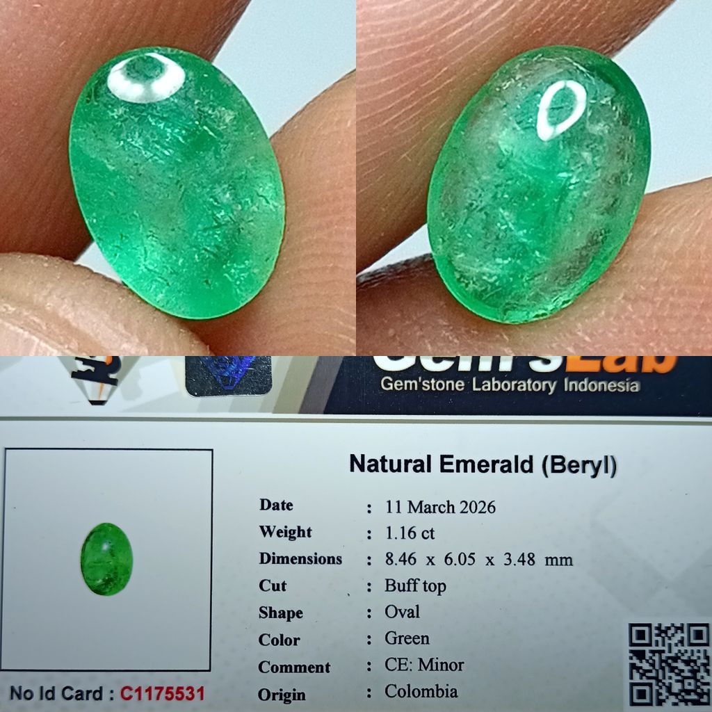 NATURAL ZAMRUD COLOMBIA EMERALD BERYL CE-MINOR MEMO GLI LAB