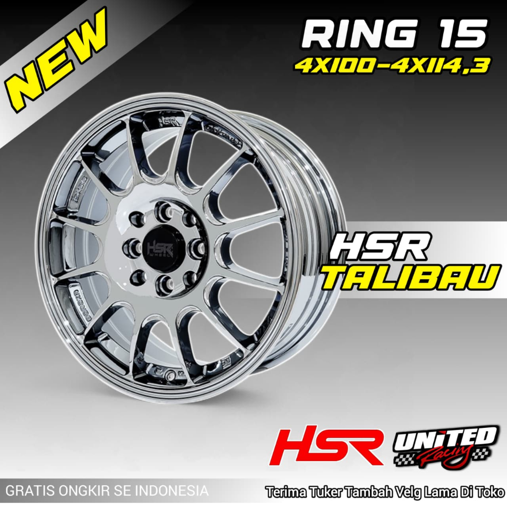 Velg Mobil Racing R15 HSR TALIBAU TC12 Pcd 4X100-4X114,3 Untuk Mobil Brio, Avanza, Agya Ring 15