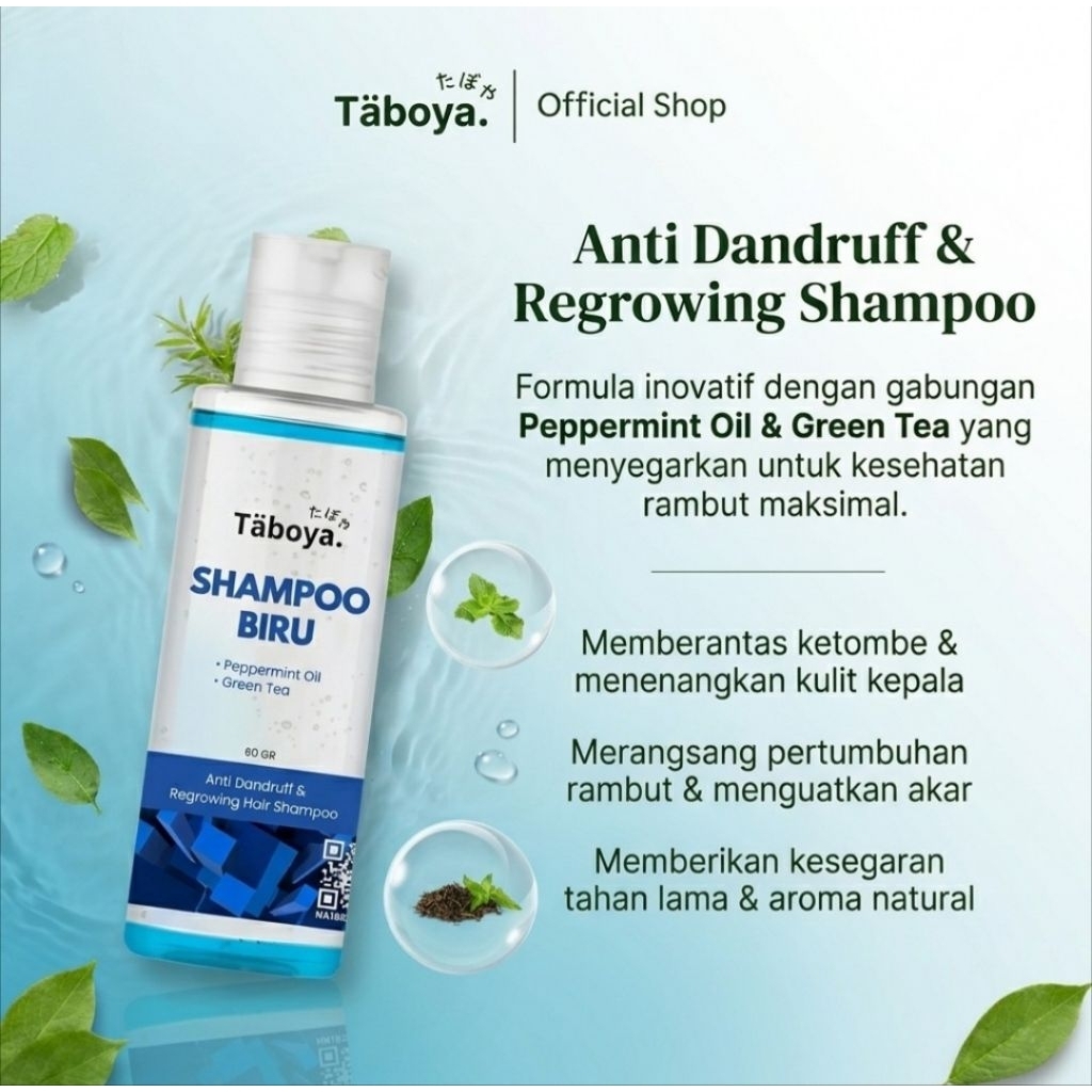 [BPOM] TABOYA Shampoo Biru Anti Ketombe & Rambut Lepek Peppermint Oil - Shampo Pria Wanita