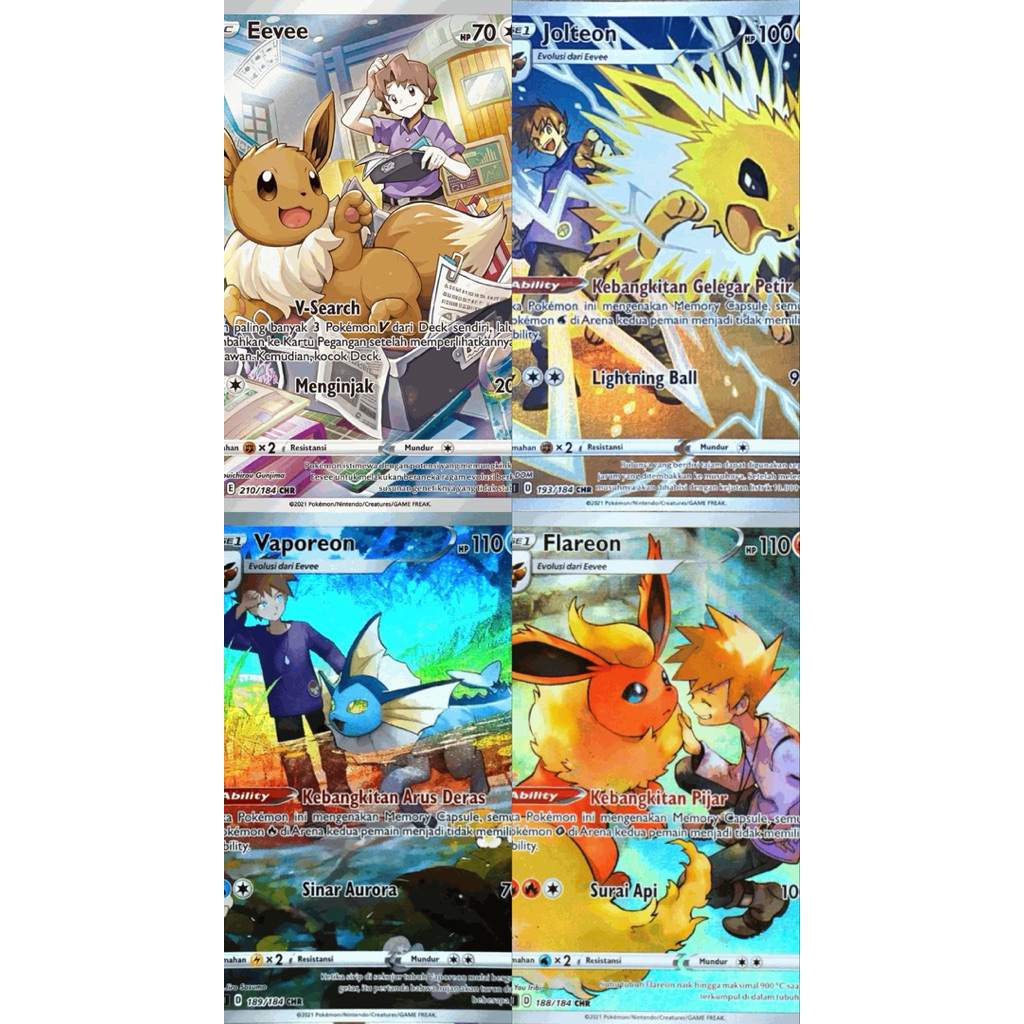 SET Eevee Jolteon Vaporeon Flareon CHR - Kartu Pokemon TCG Original Indonesia