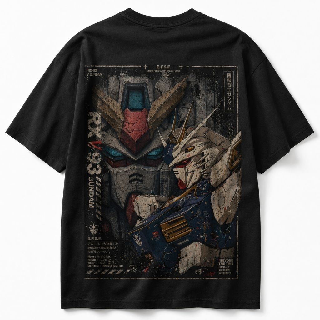 SABANDINE Oversized 24s T-Shirt Gundam RX-93 Heavy Cotton 240 GSM Boxy Fit Premium Streetwear Unisex