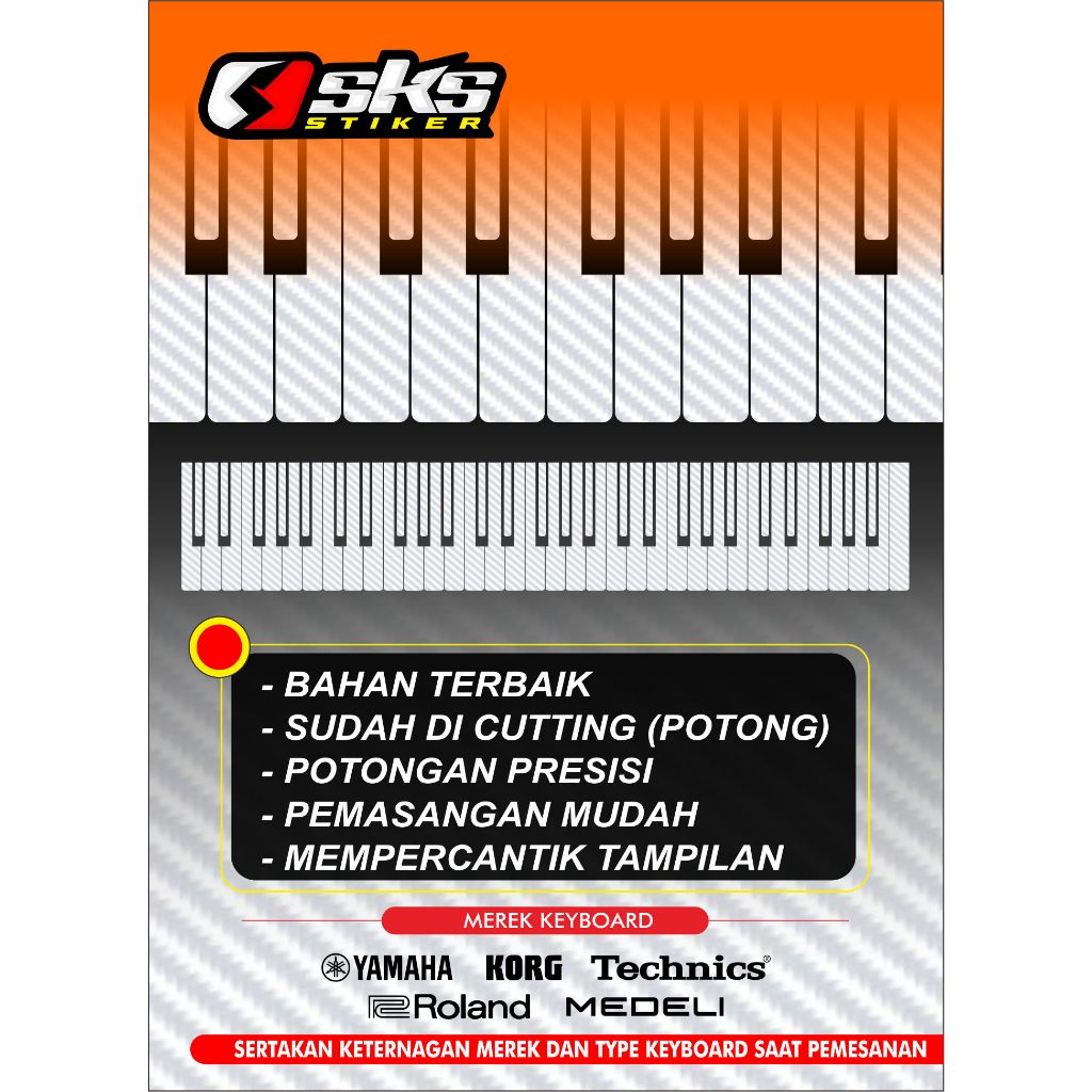 STIKER TUTS KEYBOARD ORGEN PIANO YAMAHA KORG ROLAND DLL KARBON KEFLAR PUTIH DOF