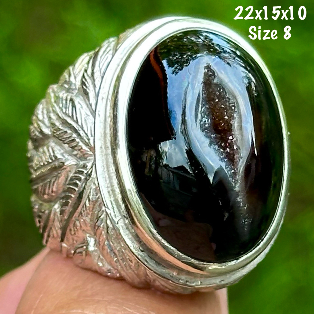 Cincin Batu Akik Natural Yaman Wulung Combong Miss V Merah Kristal (asli alam)