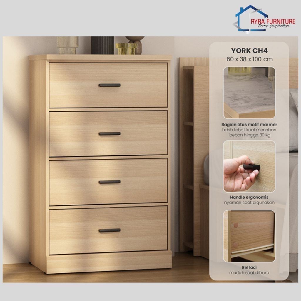 PIRA - YORK CH4 - LEMARI LACI 4 SUSUN / DRAWER / CHEST DRAWER