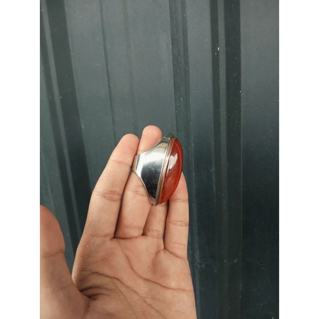 batu akik pandan merah ring monel alusan mhr250