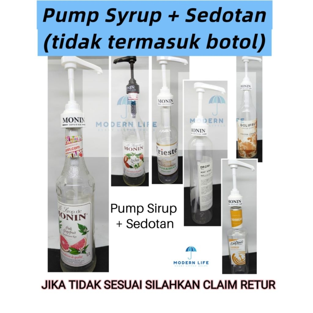 Pump Syrup Monin Model Biasa dan Drat (Ulir) sirup 700ml 1000ml NEW VARIAN per pump 10ml 8ml percomp