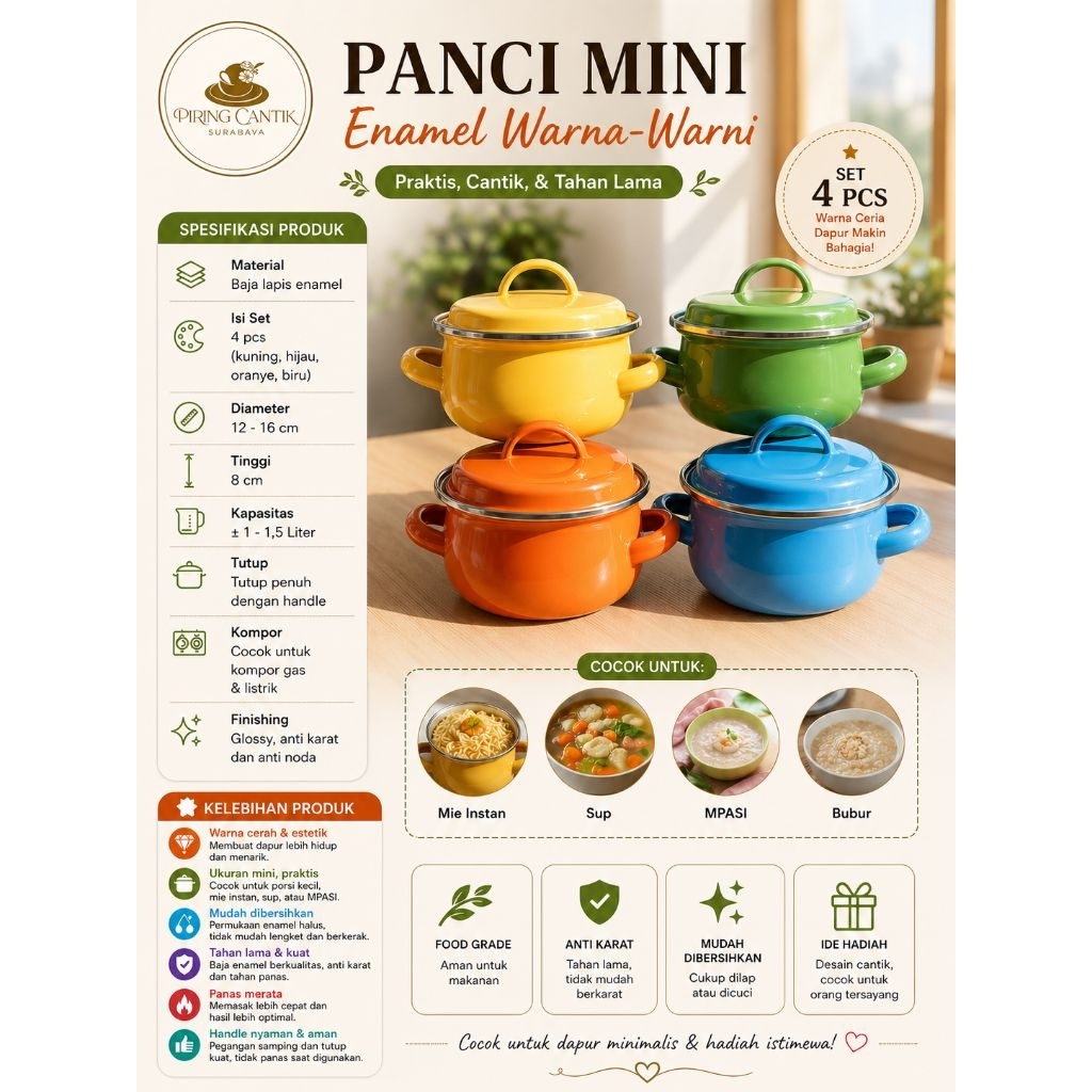 Panci Enamel MINI Mpasi Bubur Lauk Kecil (PE 29)