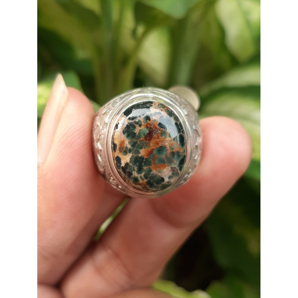 Pirus Persia Hijau Urat Emas Lawasan Unik Ring Perak Motif