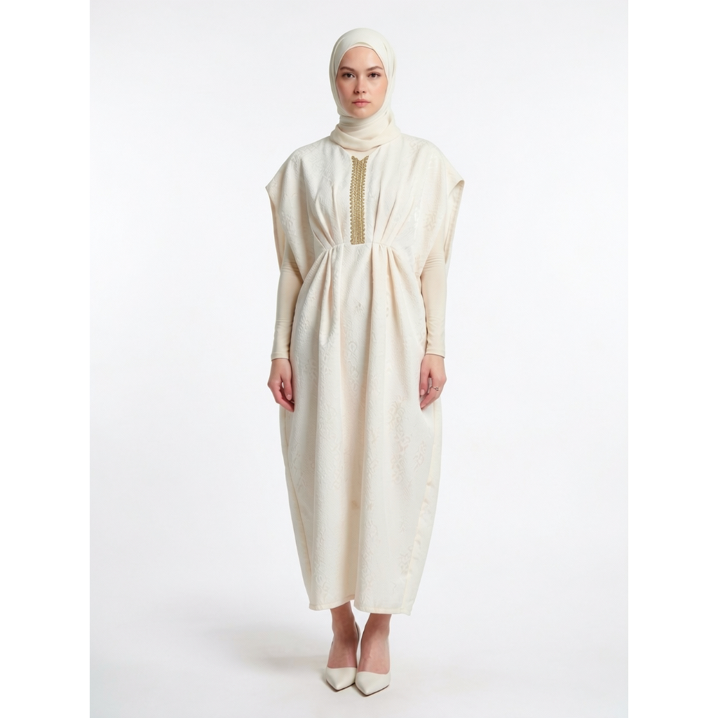 Eprise Kaftan Lengan Pendek WHITE AP1536B | Kaftan Muslim Wanita