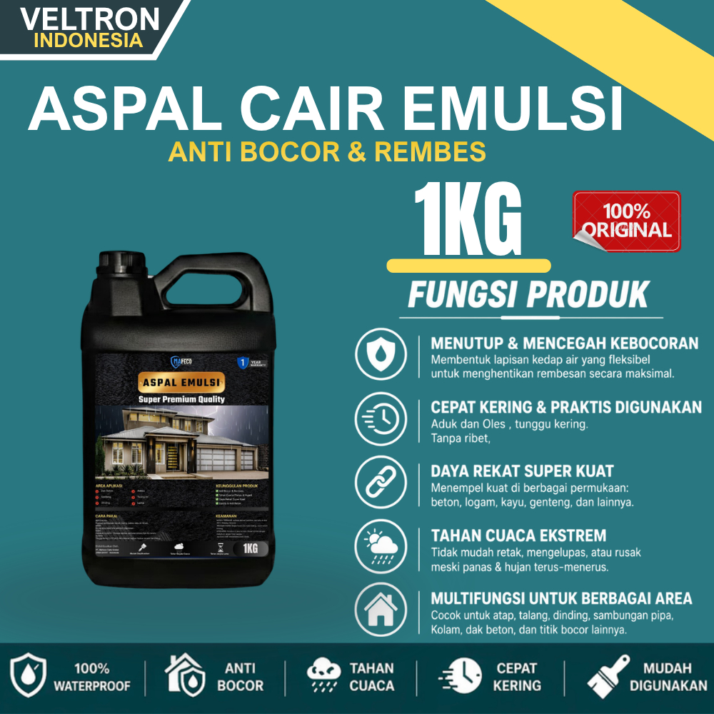Aspal Cair Anti Bocor & Rembes 1kg Aspal Emulsion Solusi Bocor Untuk Dak Beton