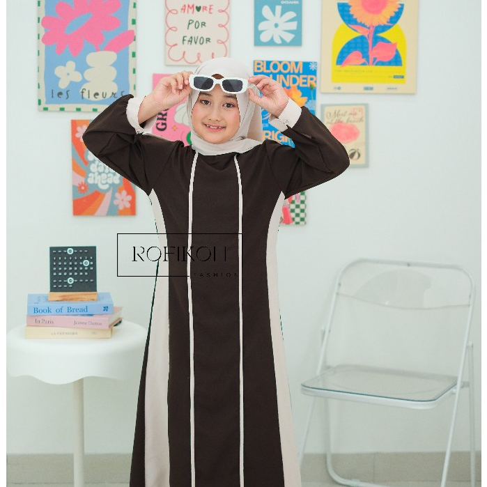 Gamis Abaya Hitam Anak Perempuan Tanggung Tahun Qisya Bahan Sabrina Anti UV Abaya Remaja