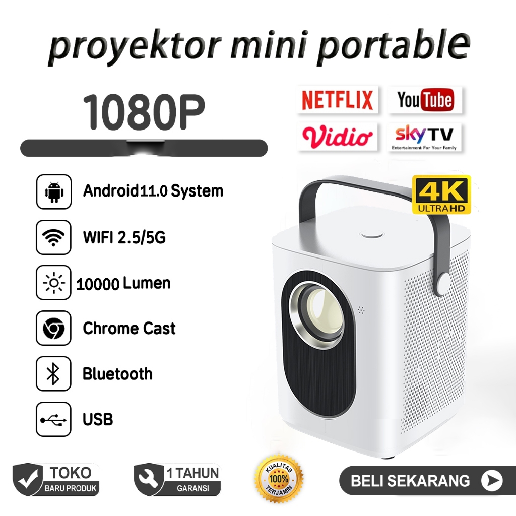 T3 Projector 10000 Lumen 4K HD Mirror Android Projector Android 9 Portable Smart Proyektor