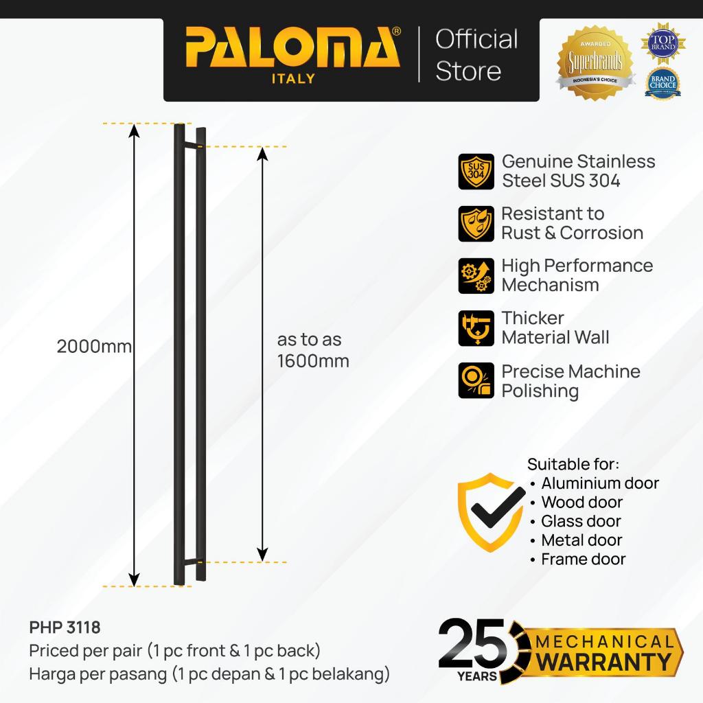 PALOMA PHP 3118 Gagang Tarikan Pintu Door Pull Handle Stainless Steel SUS 304 SUS304 200cm Matte Bla