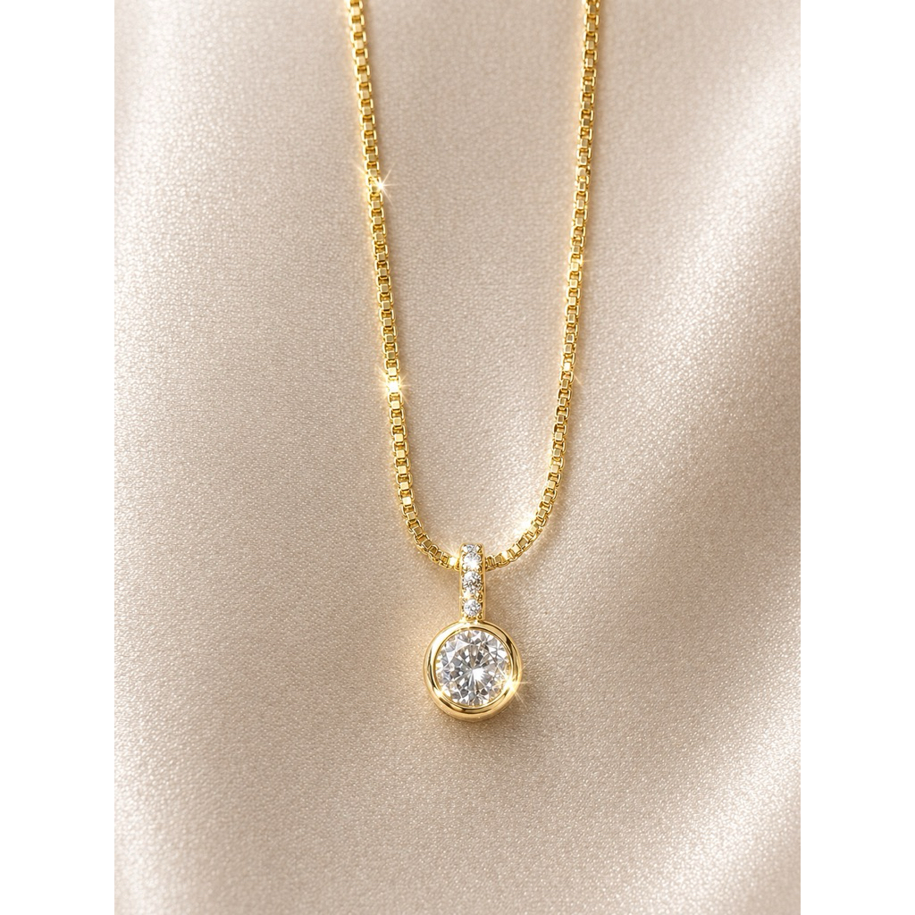 kalung gold liontin bulat permata