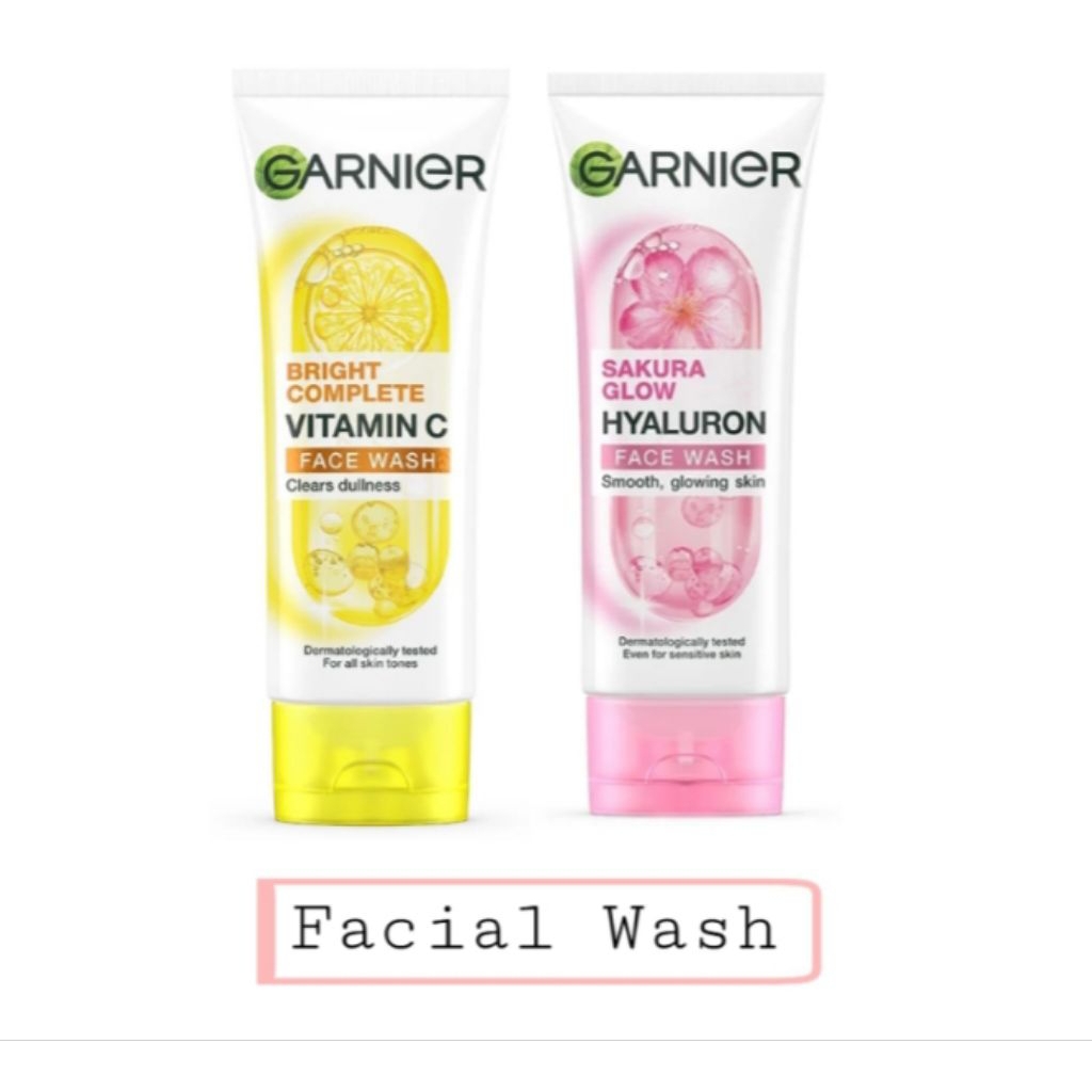 Sabun muka garnier facial foam kuning bright complete dan pink sakura glow kemasan 100ml