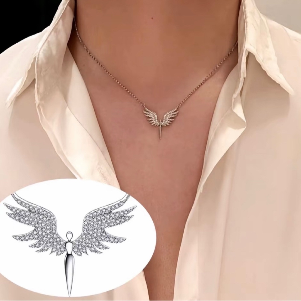 Kalung Titanium Stigma Sayap Malaikat Unisex Silver Hitam 45cm