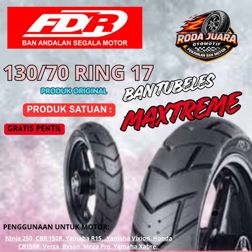 Ban FDR Maxtreme Ban Motor Tubeless Ring 17 130/70-17 Supermoto Touring Sport Grip Stabil Anti Slip