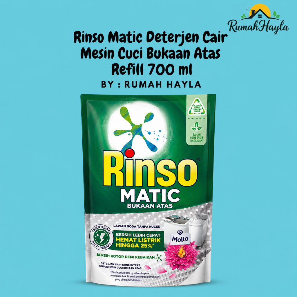 Rinso Matic Deterjen Cair Mesin Cuci Bukaan Atas Refill 700 ml Deterjen Liquid Top Load Original