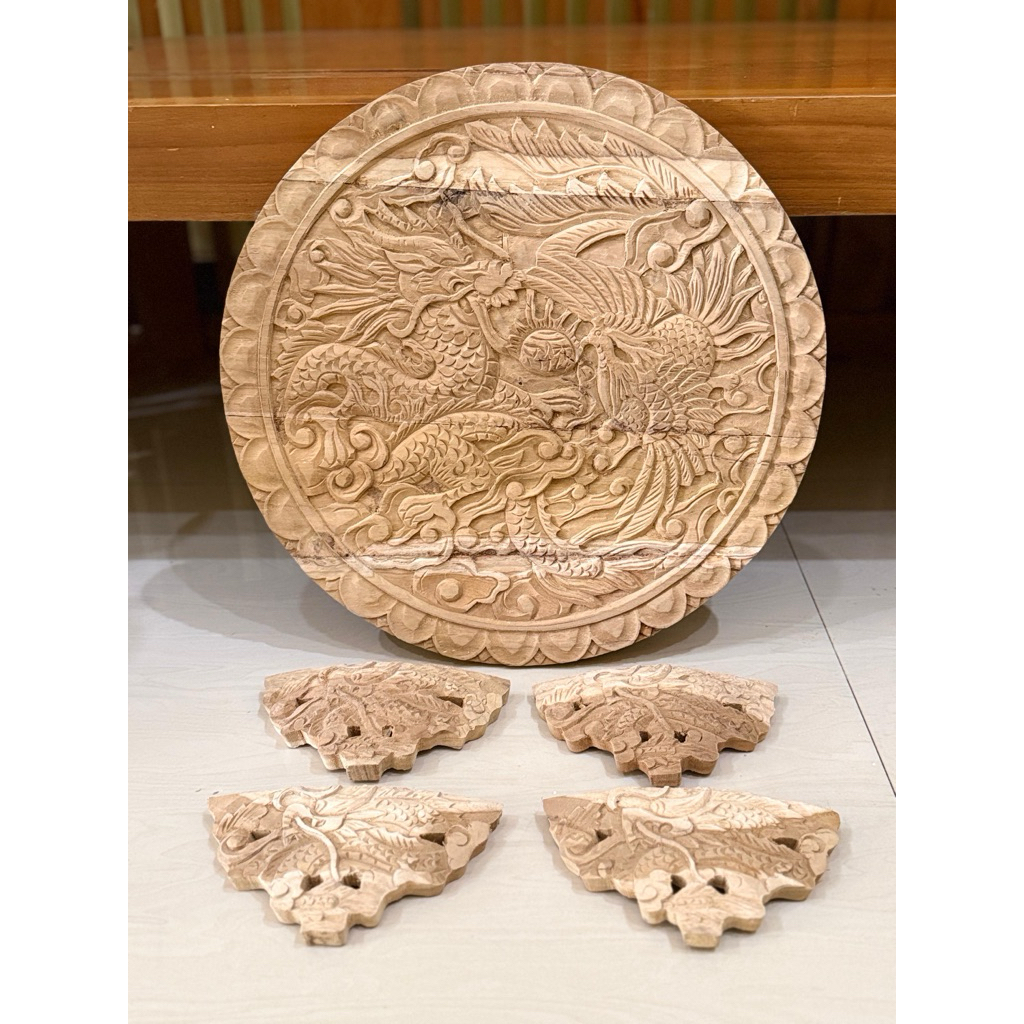papan ukir tebok dan kaki ukir sangkar burung perkutut diameter 36cm