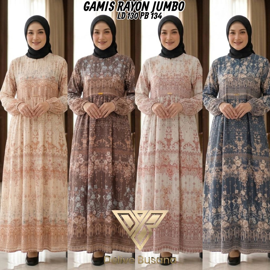 Delivebusana gamis rayon jumbo motif batik bunga // Gamis rayon jumbo // Gamis rayon