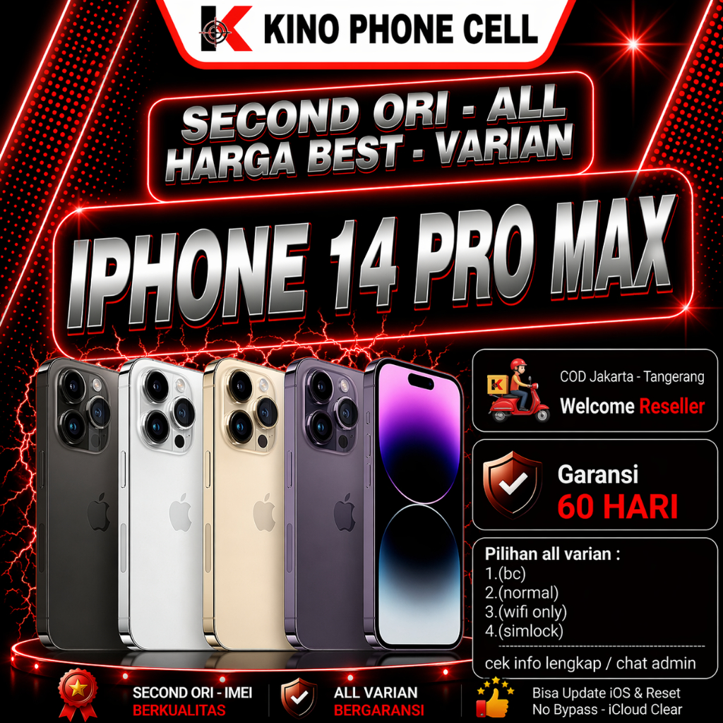 IPHONE 14 PRO & 14 PRO MAX Second Ori 128GB 256GB All Varian Bekas Kino Phone Cell