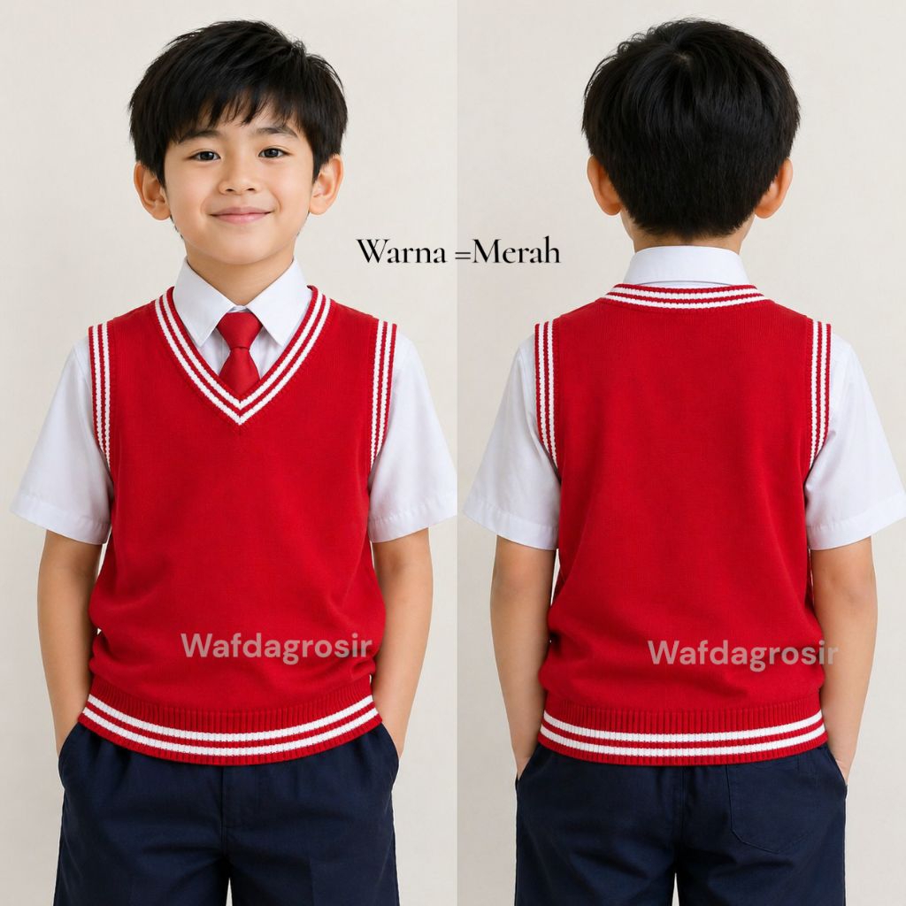 Baju atasan/ Rompi rajut seragam sekolah TK PAUD MADRASAH SD anak laki laki dan perempuan usia 2-12 