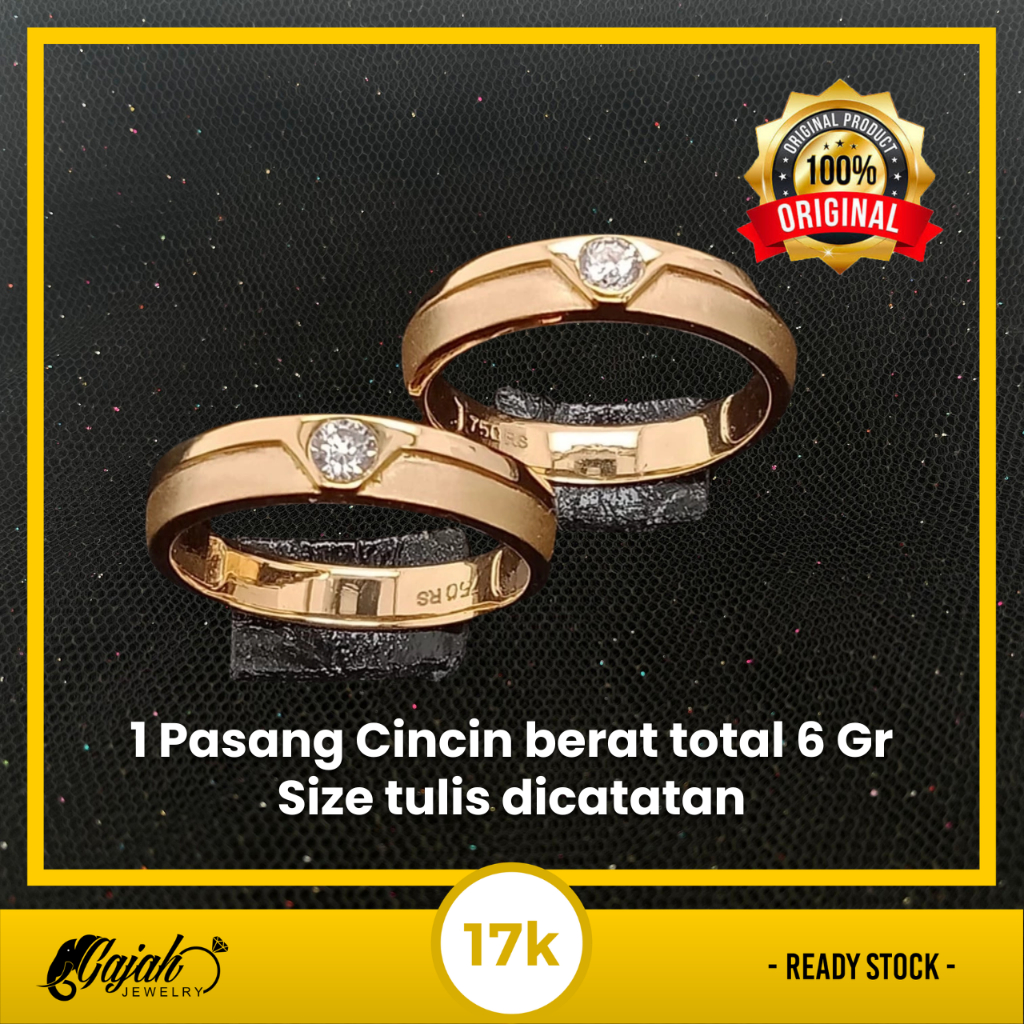 Cincin Nikah Emas 17K - Toko Emas Gajah - 1 Pasang 6 Gram 30
