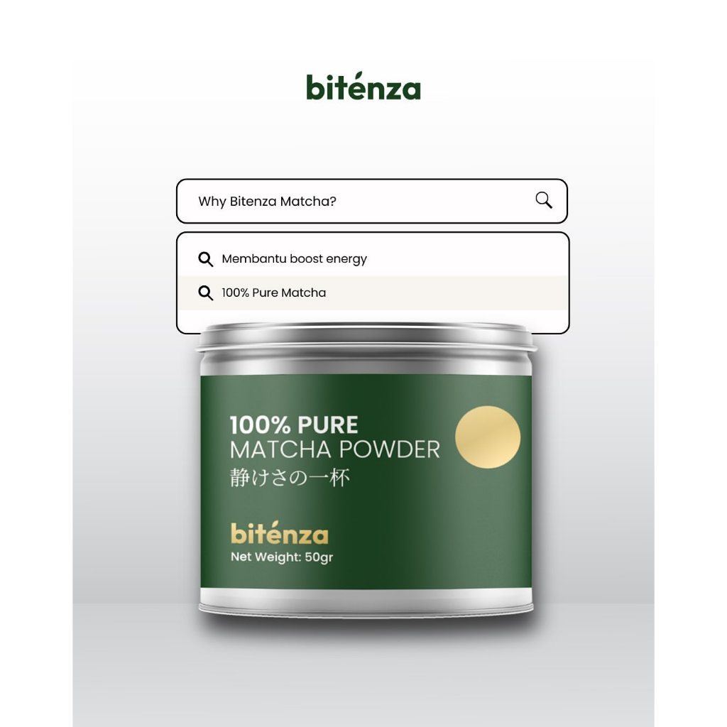 BITENZA Pure Matcha Powder Original Bitenza - Boosts Energy 100% Pure Matcha | Japanese Pure Matcha 