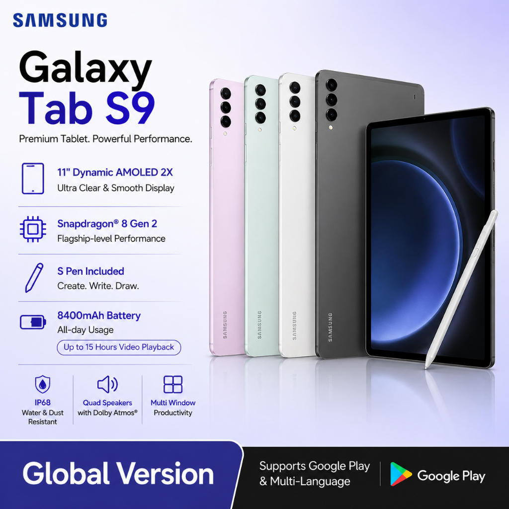 Galaxy Tab S9 11” AMOLED 120Hz | Snapdragon 8 Gen 2 | S Pen Included | IP68 Waterproof Tablet