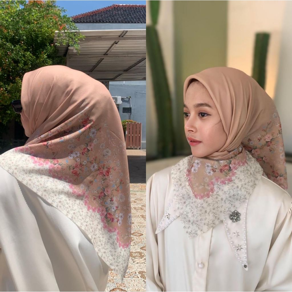 Hijab segi empat motif, Hijab Voal Premium, Hijab Hitam Maroon