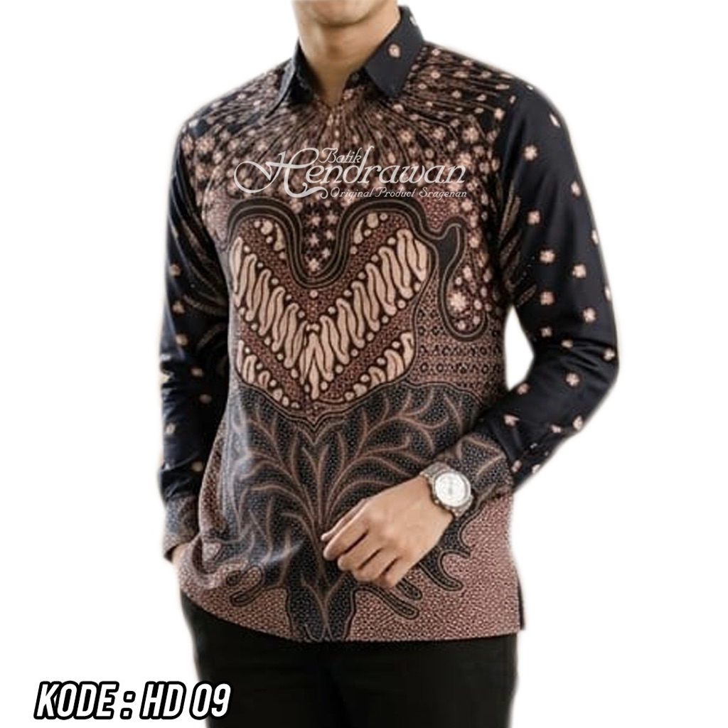 Batik Hendrawan Kemeja Batik Pria Solo Modern Lengan Panjang Lapis Furing Bahan Katun Premium HD 09